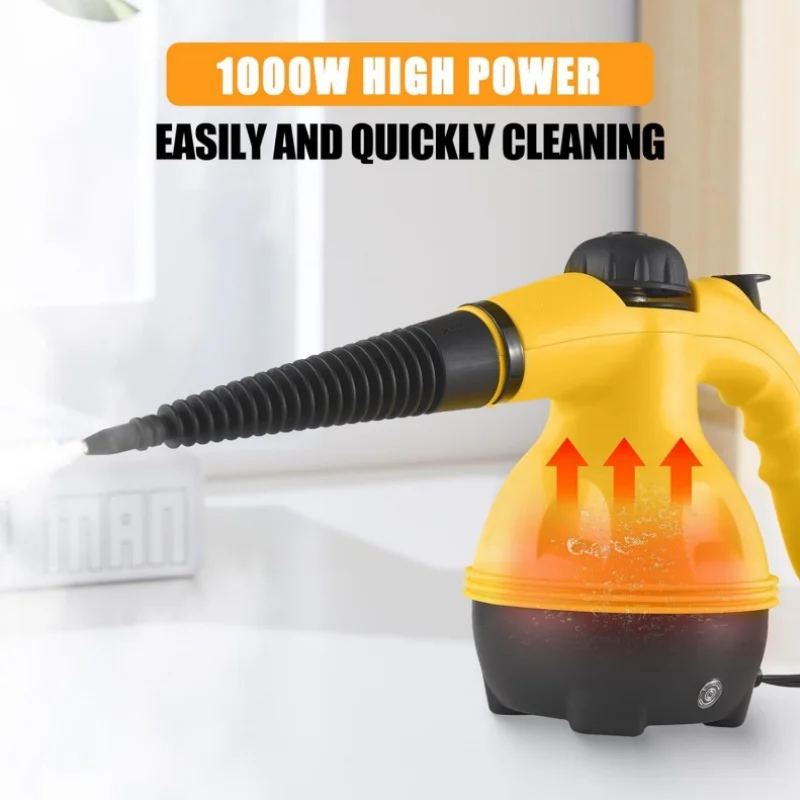 Limpiador de vapor eléctrico de alta temperatura, 1000W, esterilización, eliminación de ácaros, vaporizador de mano para eliminar manchas con 9 accesorios