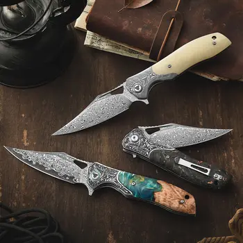 TRIVISA 口袋折疊刀 Apus-07C 大馬士革刀 戶外露營狩獵 EDC 禮物收藏手工具(不含皮套) 6 最佳銷售 大馬士革獵刀 - №3