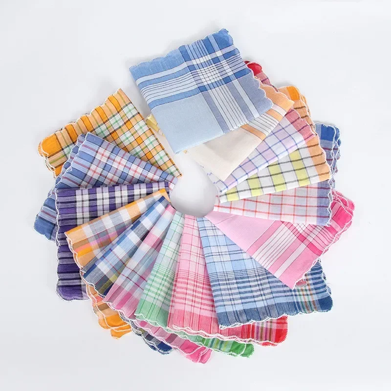 3Pcs 28x28cm Square Plaid Striped Thin Cotton Women Pocket Wedding Party Breathable Absorbent Hand Towels Handkerchiefs