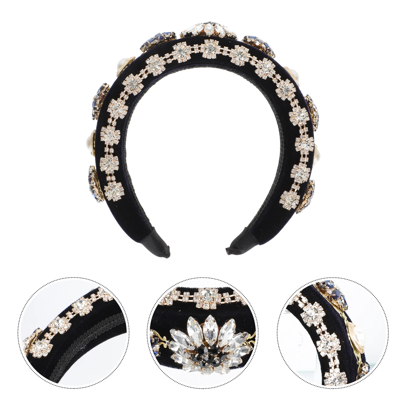 

Diamond Decor Headband Baroque Style Hoops Woman Elegant Accessories Comfortable Home Use Hair Tying Hoops For Short Curly Wavy