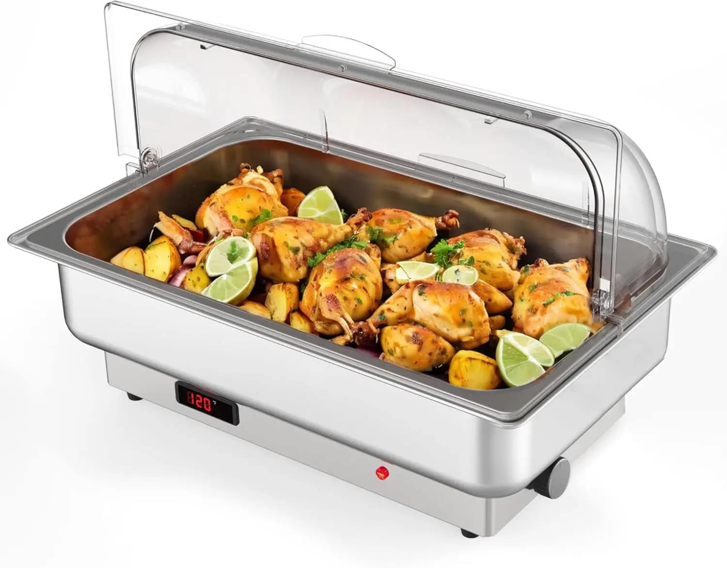 9QT Electric Chafing Dish Buffet Set – 3x3QT Stainless Steel Food Warmers – Digital Temperature Control – Roll Top Transparent Lid – Large Capacity for Parties, Catering, Weddings – NSF Certified, Dishwasher Safe