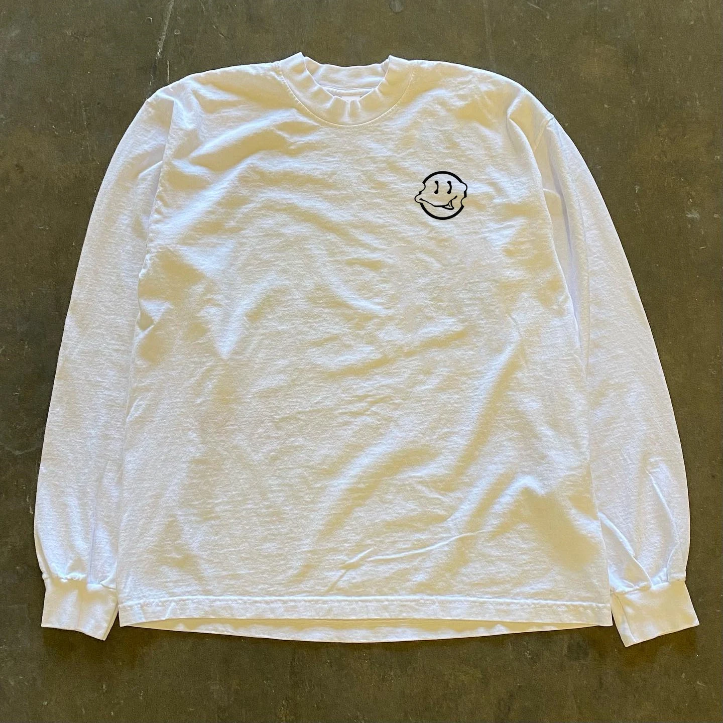 Pure Cotton 300g Heavyweight Long Sleeve T-Shirt Couple Matching Loose Fit Comfortable American Style Melted Smiling Face Design