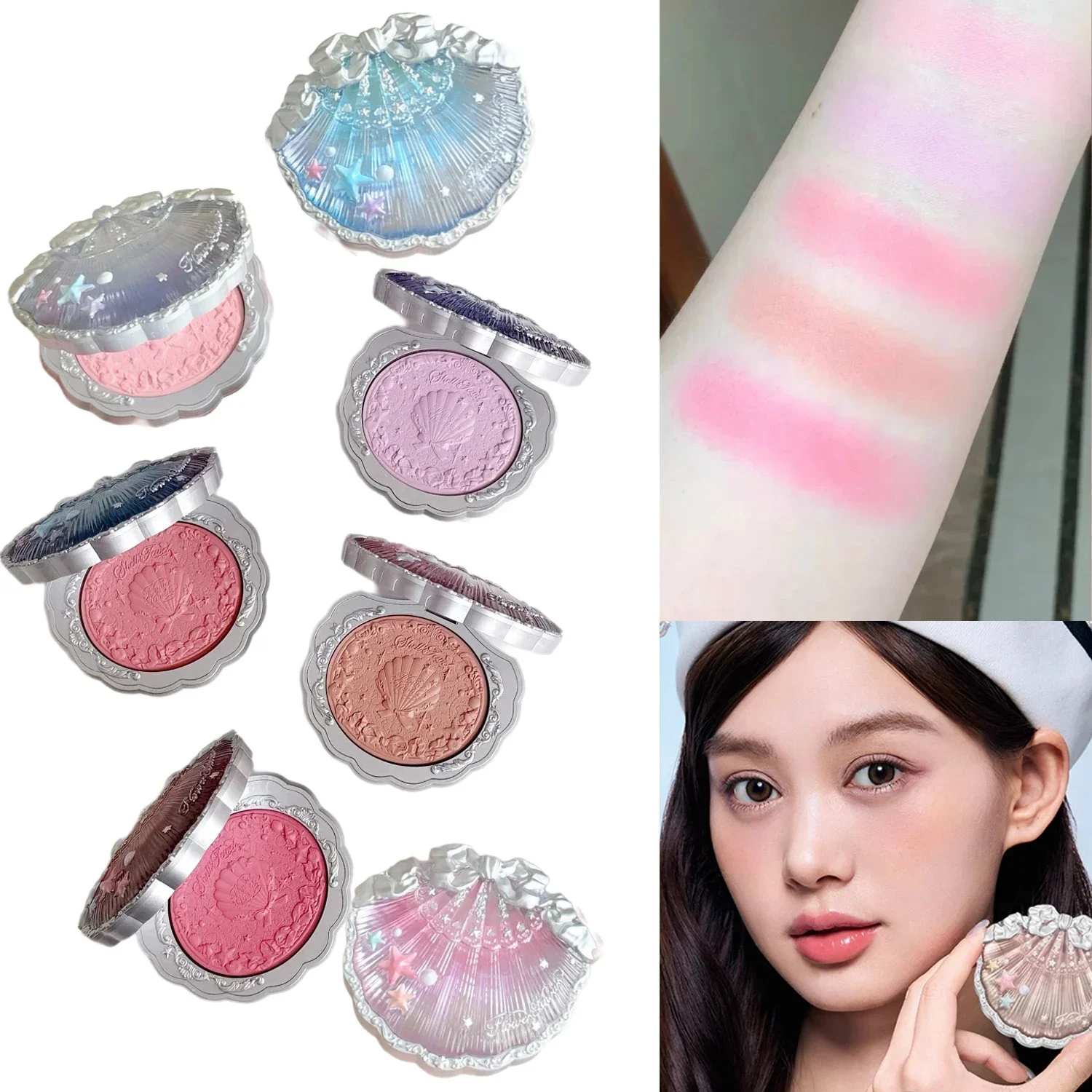 Flower Knows Shells Jewel Collection 6PCS Eyeshadow Blusher Lip Glaze Mirror Hair Clip Powder Puff Makeup Gift Set