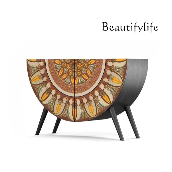 

American retro solid wood round cabinet household bedroom storage living room locker entrance integrated vertical cabinet