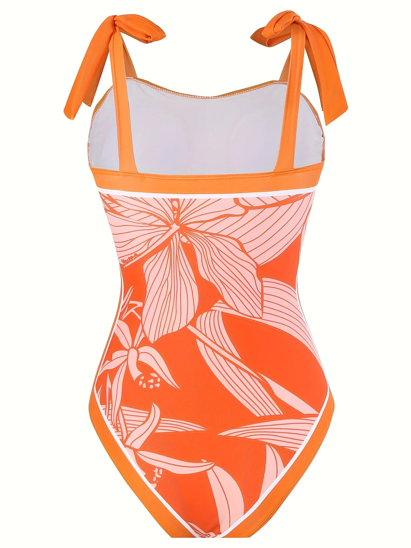 New Orange Tropical Floral One Piece Swimsuit Set, Tie Shoulder Straps Matching Wrap Split Sarong Cover Up Skirt view 7