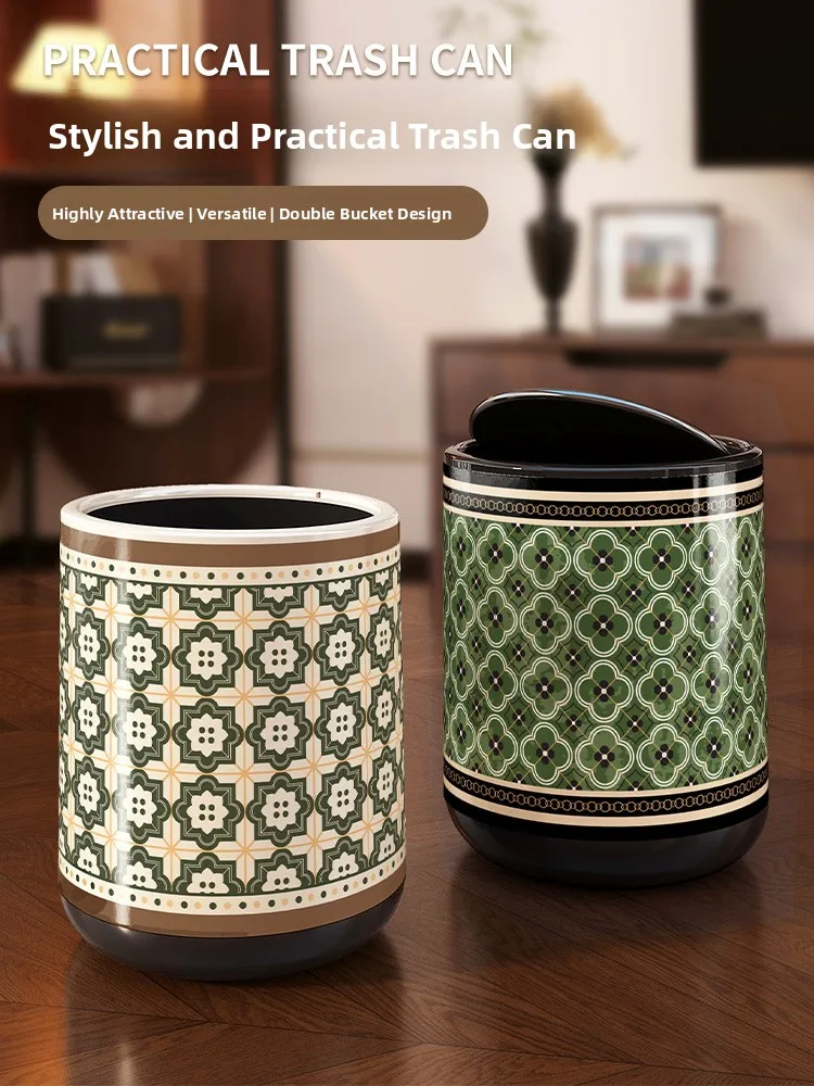 

American Retro Sle Large Capaci Double Layer Tra Can for Living Room Kitchen Batoom Home Use Easy to Clean round ape