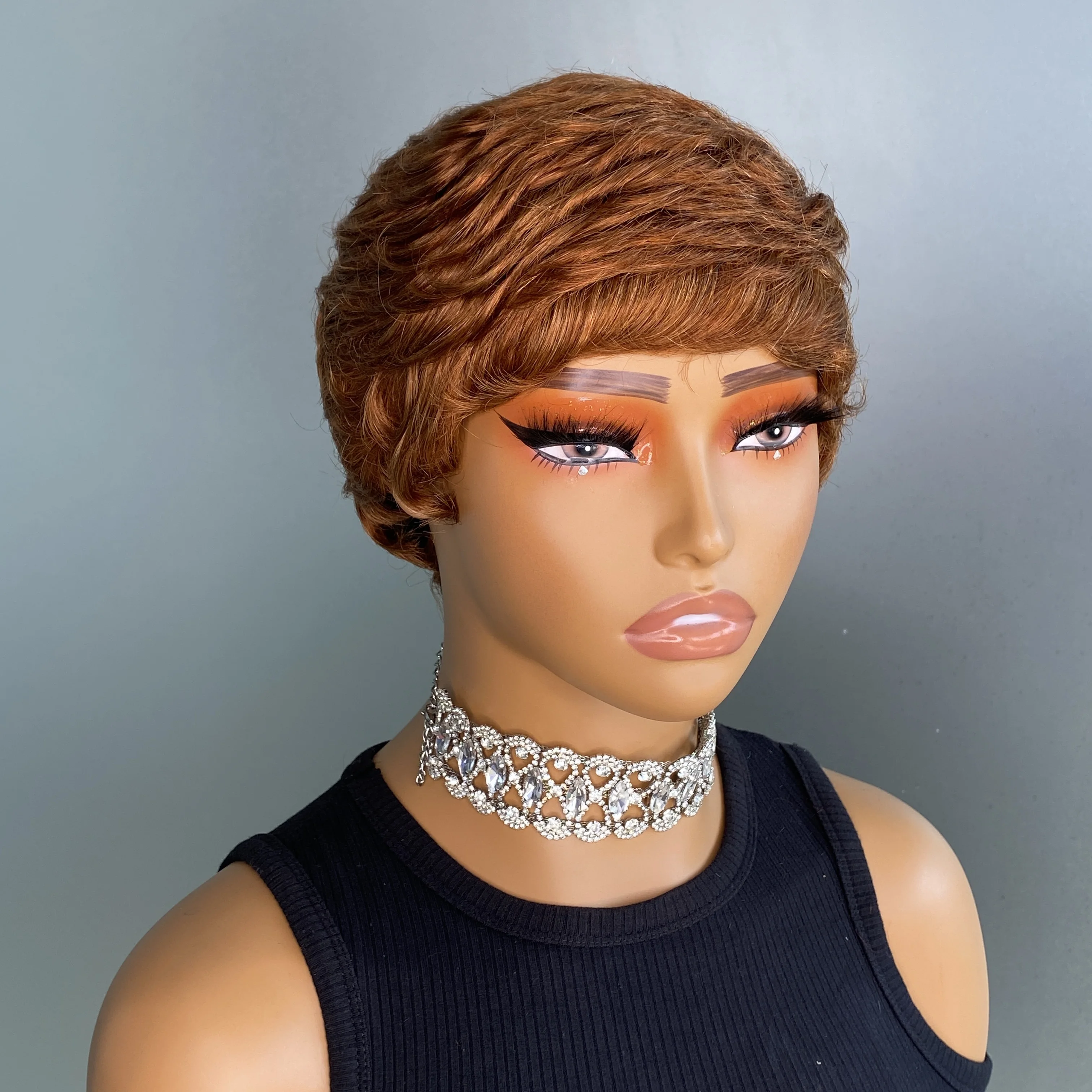 Wavy Short Pixie Cut Wig — Machine Made, Human Hair