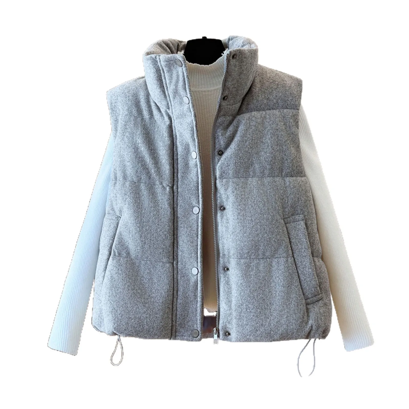 Stand Collar Pockets Vest Short Length Loose Fit with Elegant Professional European and American Style Women Vest Spring