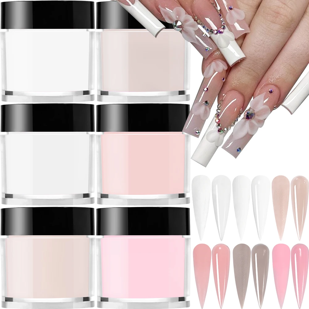 Juego de polvos acrílicos para manicura, polvos de polímero para esculpir flores de cristal, extensiones de uñas artísticas, 6 tarros