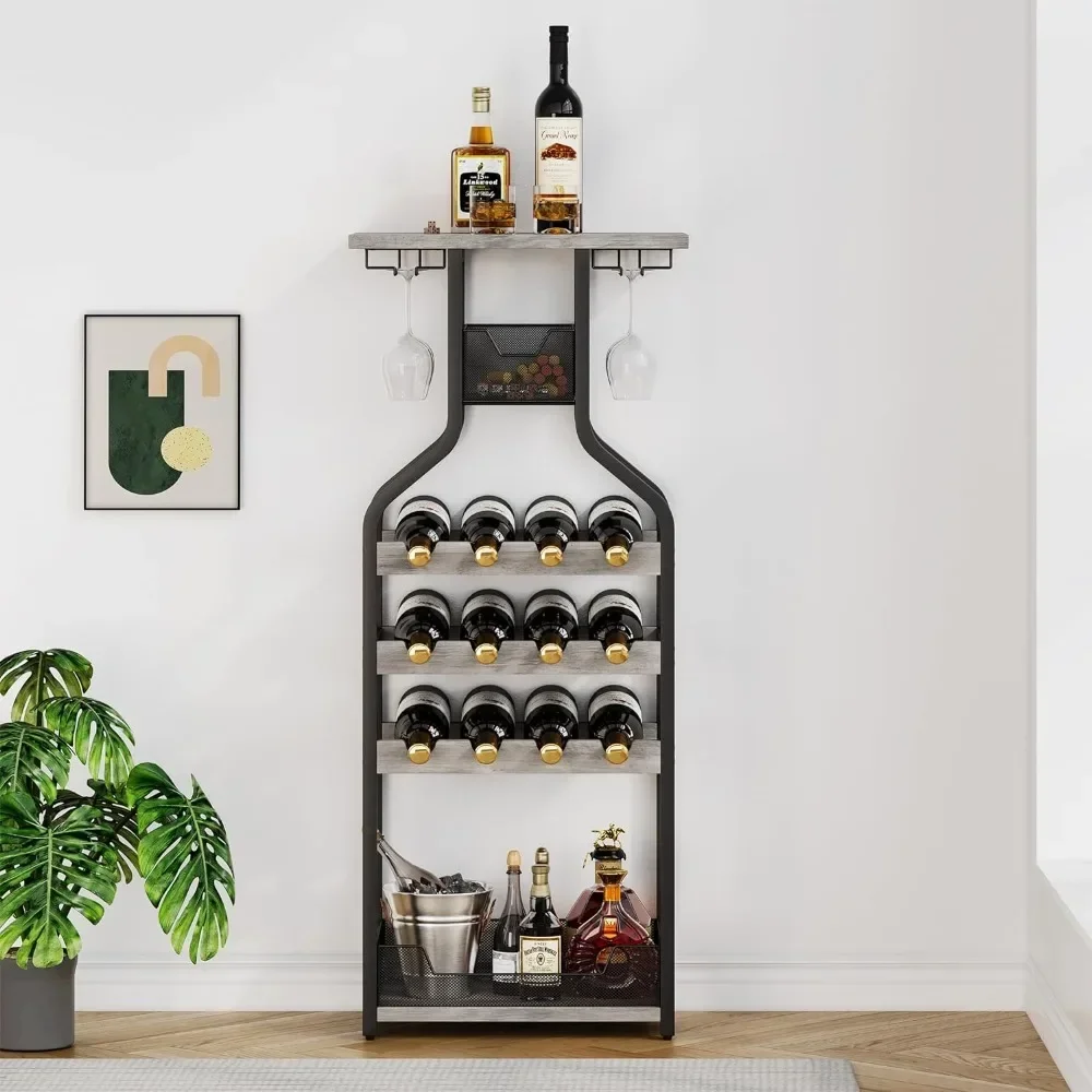 

Wine Rack Freestanding Floor,Metal Wine Rack Bottle Holders Stands for Floor,Grey Bar Stand Storage Organizer Display