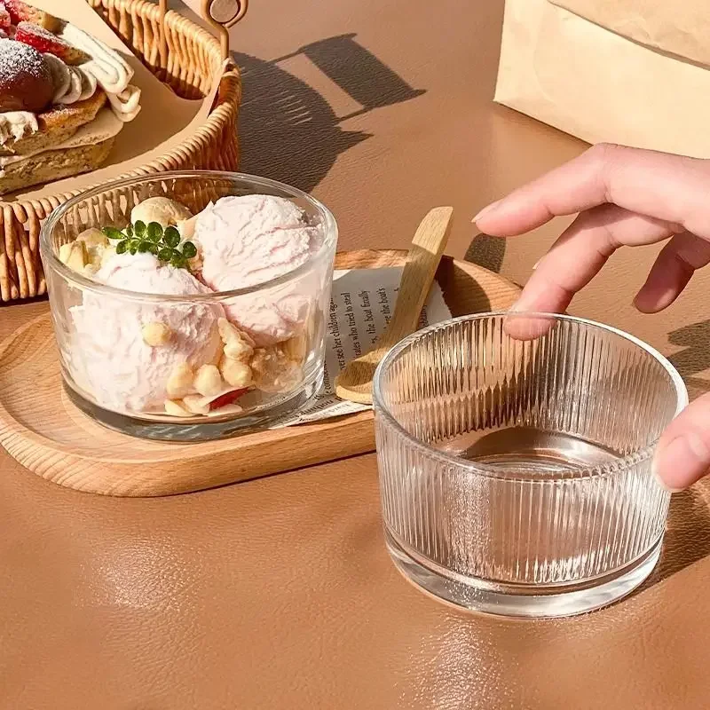European Glass Dessert Bowl Creative Ice Cream Sugar Water Yogurt Pudding Bowl Afternoon Tea Home Decoration Drinkware