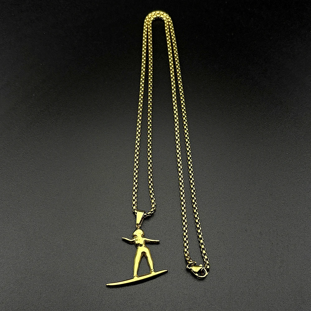 Surfer Surfbrett Anhänger Halskette Strand Ozean Liebhaber Geschenk Sommer Sport Edelstahl Strandtouren Kette Tägliches Tragen Schmuck – Detail 8
