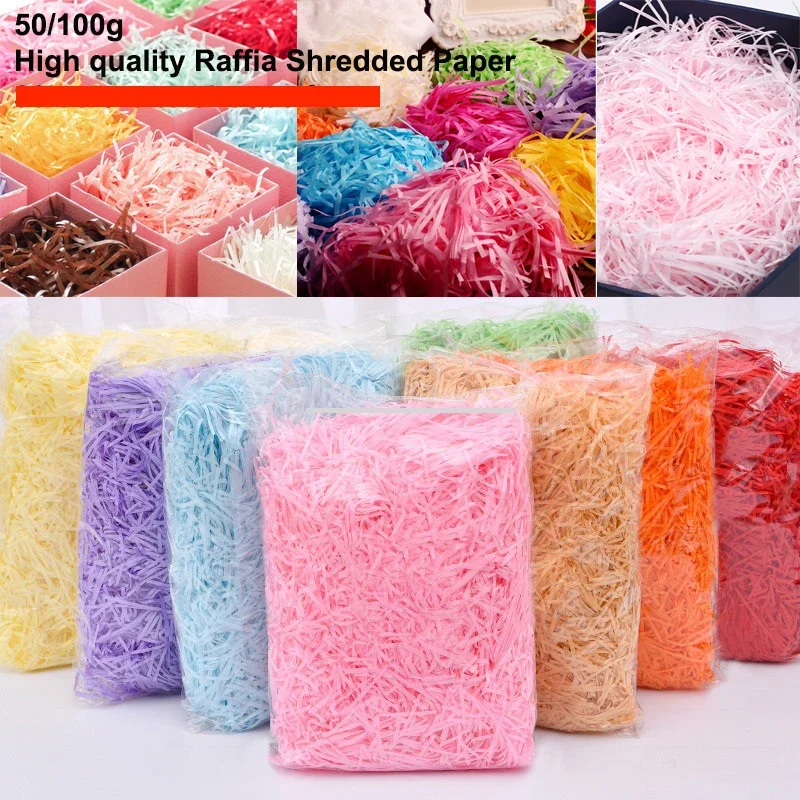 New 10/50/100g Colorful Shredded Crinkle Lafite Paper Raffia Filler DIY Wedding Party Gift Box Candy Material Packaging Filler