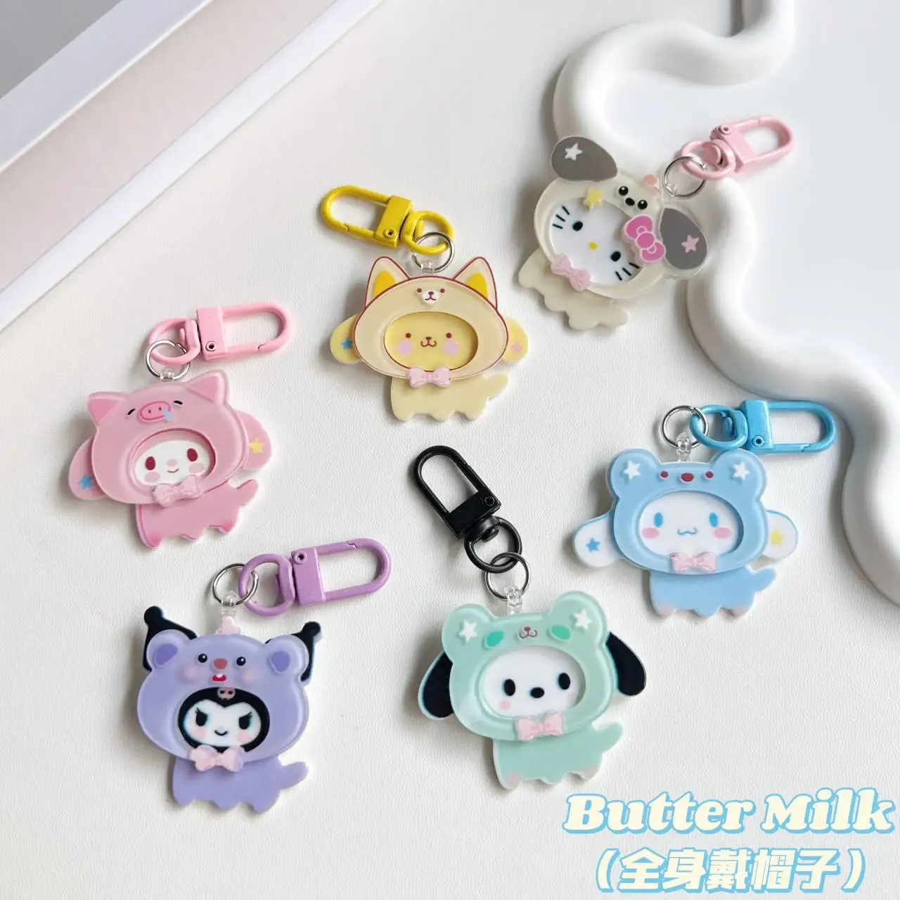 Sanrio Hello Kitty Keychain Anime Figure Cinnamoroll Kuromi Key Chain Cartoon Cute Girls Bag Pendant Keyring Children Gifts