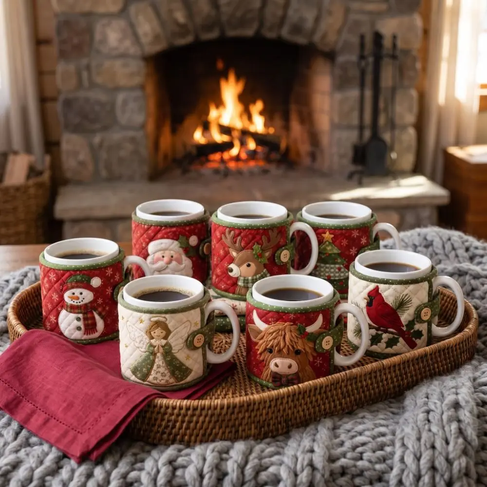 Santa Claus Christmas Tea Cup Holder Snowman Deer Christmas Ornaments Xmas Tree Bird Mug Protective Cover Christmas Gift