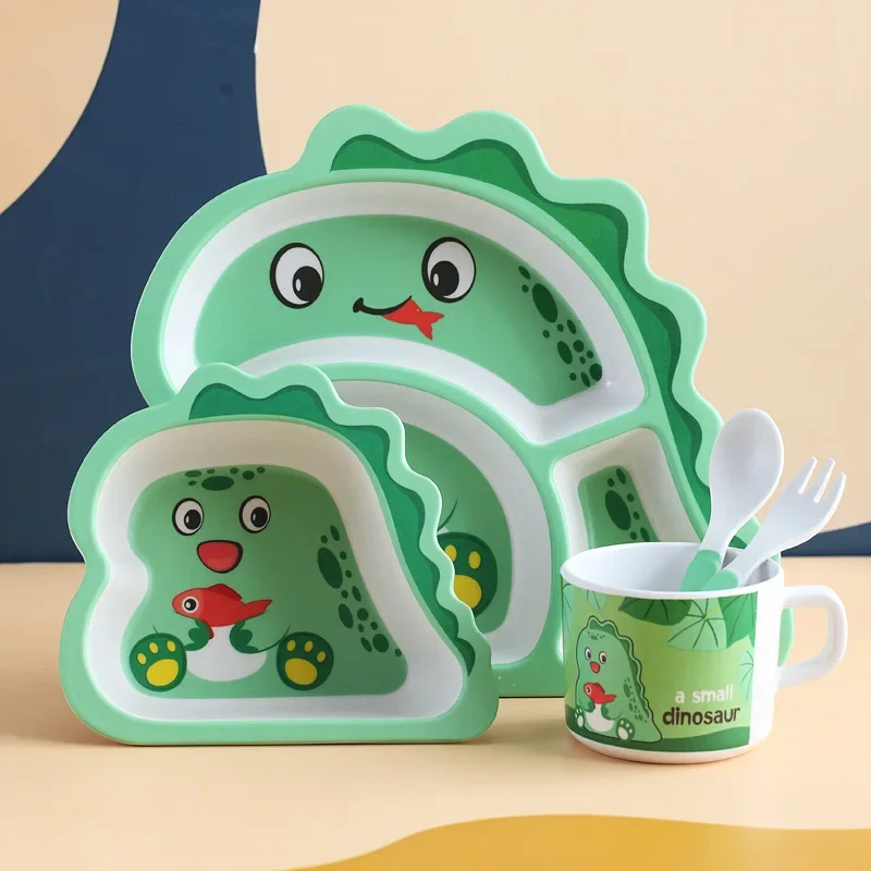 Cartoon Kids Plate Tableware Baby Dishes Set Baby Food Plate Bamboo Fiber Compartment Food Plate Bowl Children's Food Utensils