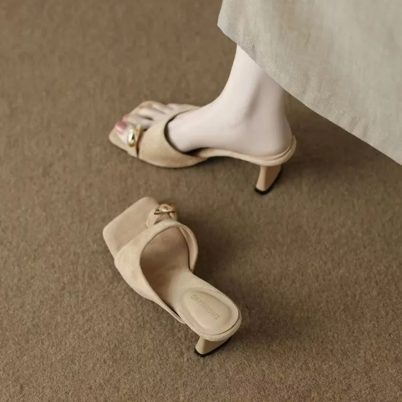 

New Square Toe Slippers Women Clip Toe High Heels Shoes Sexy Sandals Woman Summer Elegant New Dress Pumps Walking Slides Mujer