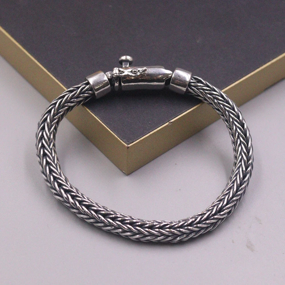 Real Sterling Silver 925 Women Men Bracelet 7mmW Round Wheat Foxtail Chain 20cm