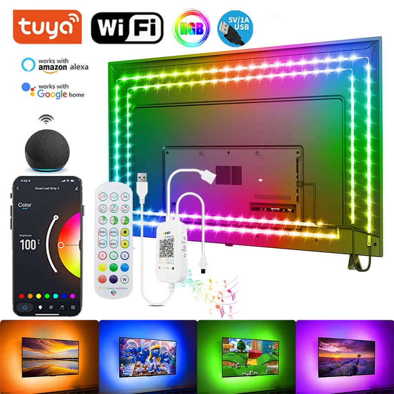 

Smart Led Strips For Tv Blacklight Led Strip Lights Bluetooh Wifi Alexa RGB Led Lights 5M USB 5V 5050 LED Tape Music Sync