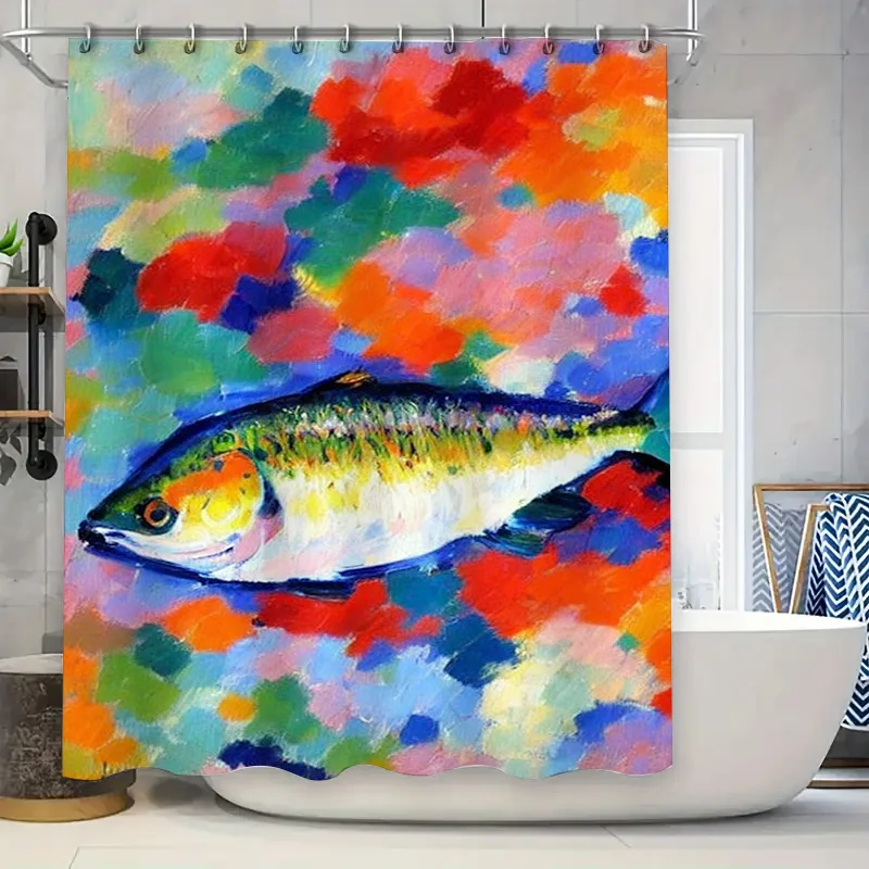 

Colorful Fish Print Shower Curtain Watercolor Design for Bathroom Decor Unique Home Accessories