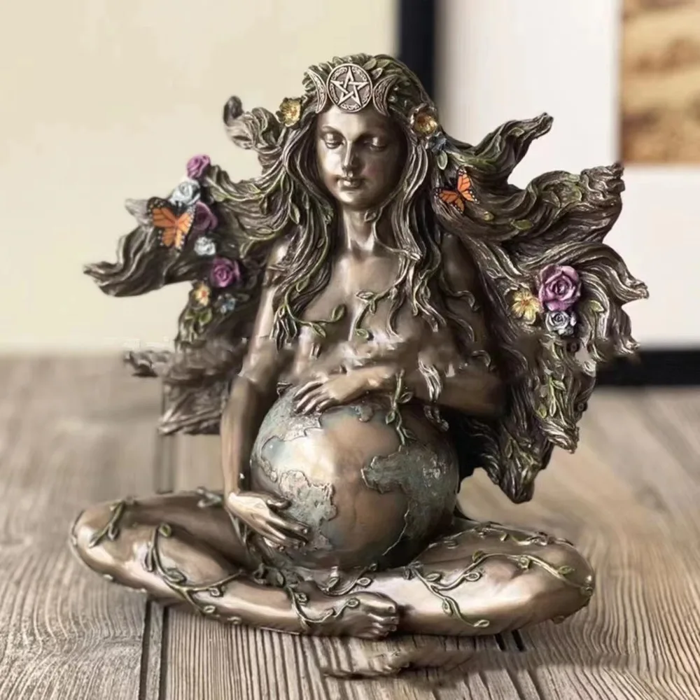 Earth Mother Gaia Statue Figurine Butterfly Garden Decorative Ornaments Resin Moon Goddess Sculpture Decoration