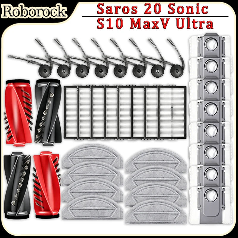 For Roborock Saro 20 Sonic/S10 MaxV Ultra Robot Vacuum Cleaner Accessories kit Main Brush、Filter、Mop Pads、Side Brush、Dust Bags