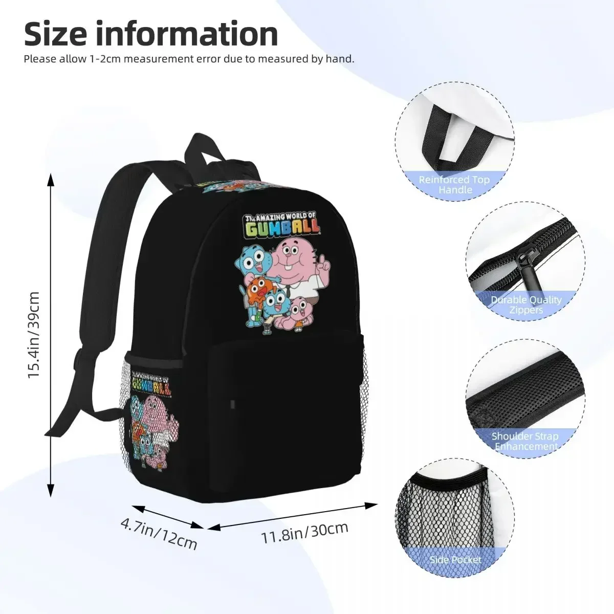 The Amazing World Of Gumball Cartoon Backpack Student Boys Girls BookBag Kids School Bag Laptop Shoulder Bags for Men Women