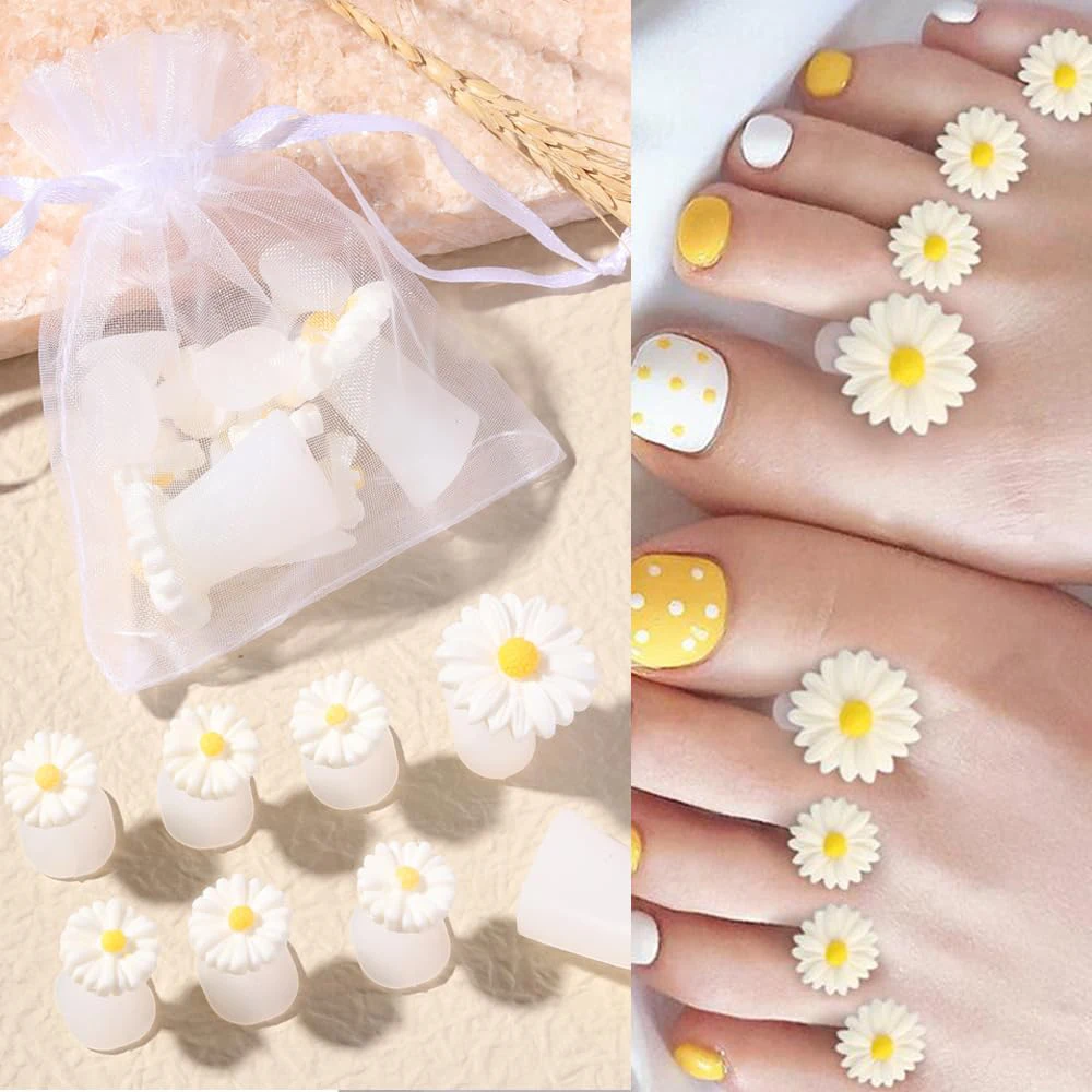 8pcs/Bag Daisy Flower Toe Separators Summer Foot Nails DIY Tools Silicone Toe Separators Spacers Stretcher Pedicures Manicure