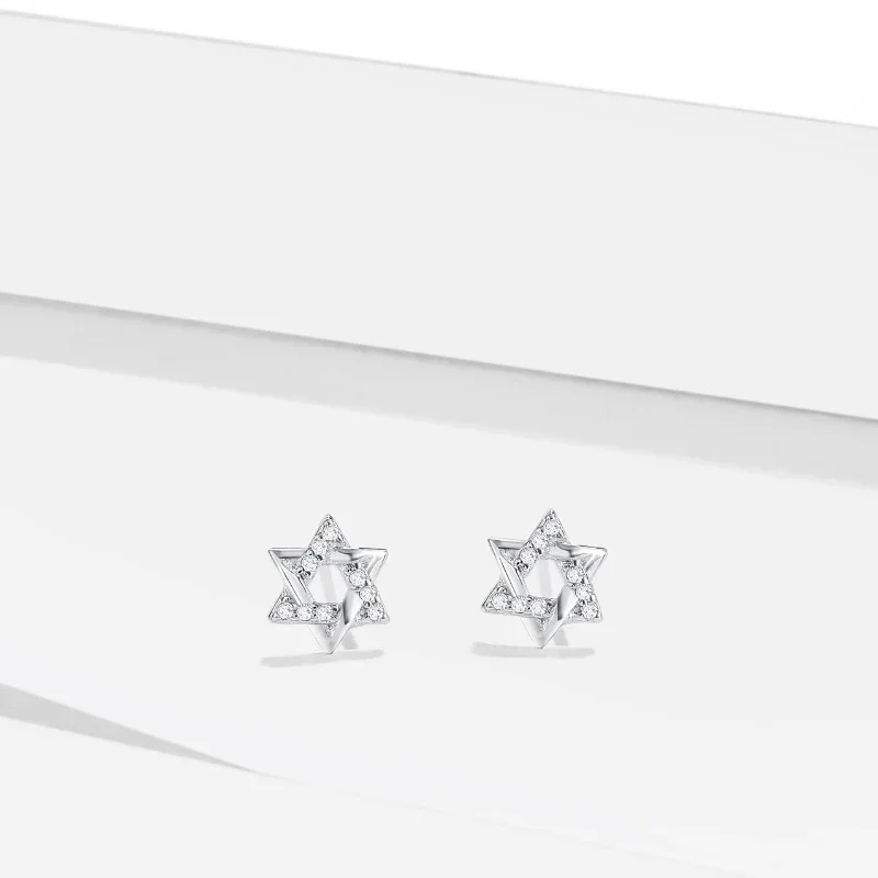 Monkton 100% 925 Sterling Silver Star of David Earrings for Women Hexagrams Minimalist Small Studs Daily Simple Fashion Jewelry