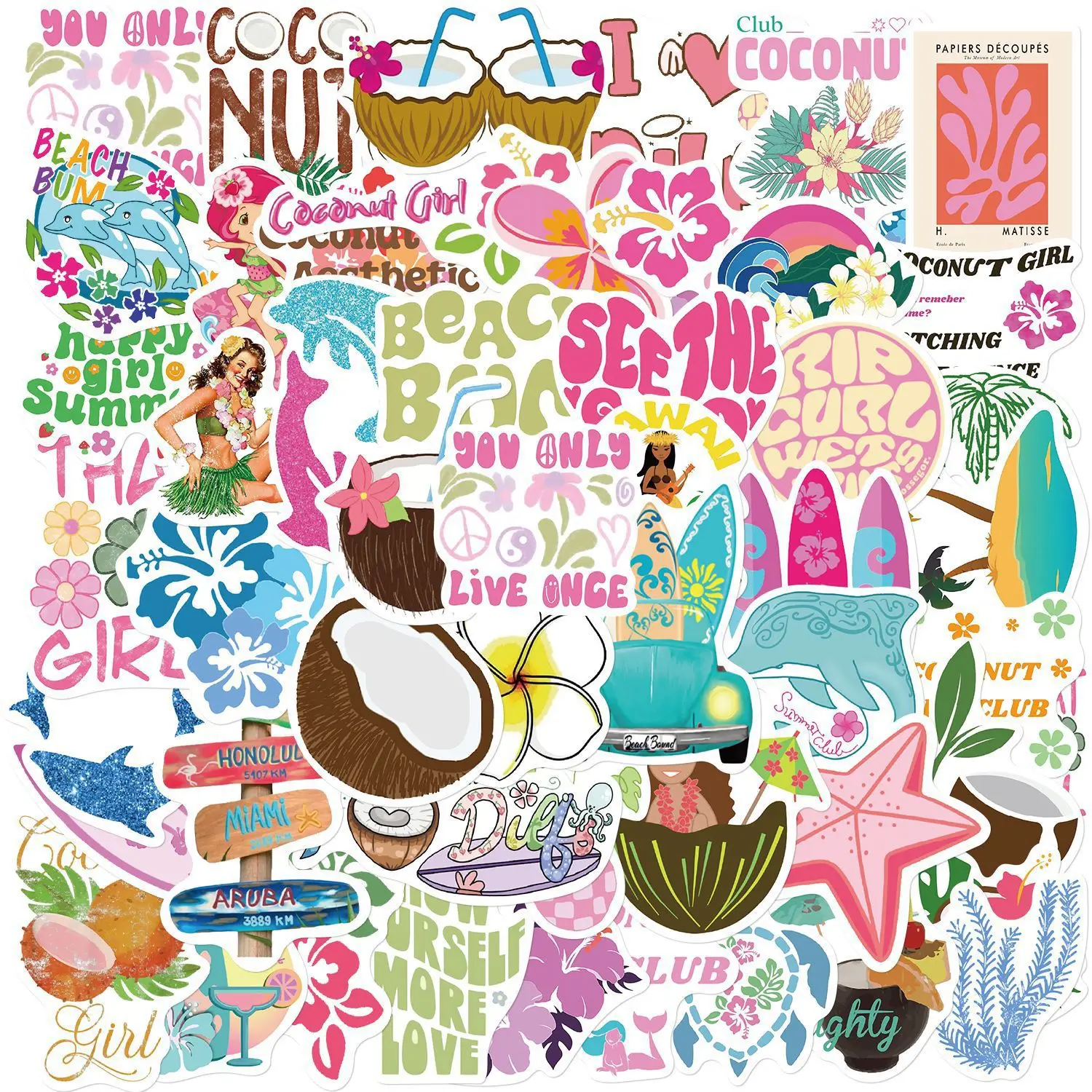 

50PCS Coconut Girl Scrapbook Stickers DIY Diary Laptop Luggage Skateboard Graffiti Decal Fun Stylish Classic Decal