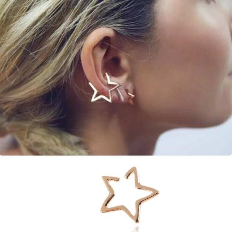 Gold Color Star Ear cuff without Piercing Clip earrings female Boho Vintage Fake Cartilage Earring For Women Men Earclip Jewelry