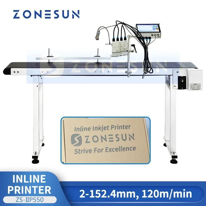 ZONESUN ZS-IIP550 Automatic Online Inkjet Coder Batch Number Expiry Date Logo Printing Machine Conveyor System For Carton Bottle