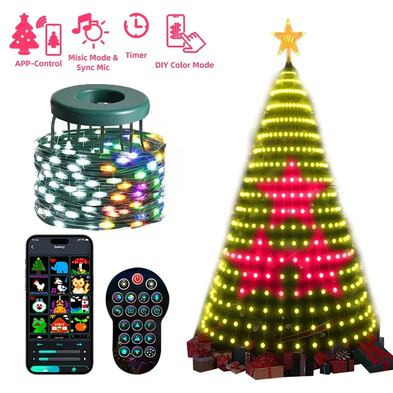 2.1M LED Christmas Tree Light Multi-color Animated Light Show with 400LED Remote Control and Application To Control Music