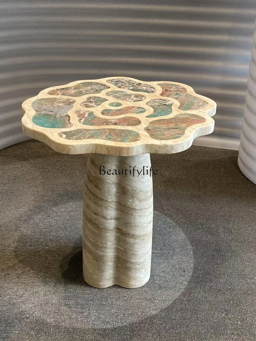 

z.Natural Marble Dining Table Luxury Flat Designer Style Petal Side Table