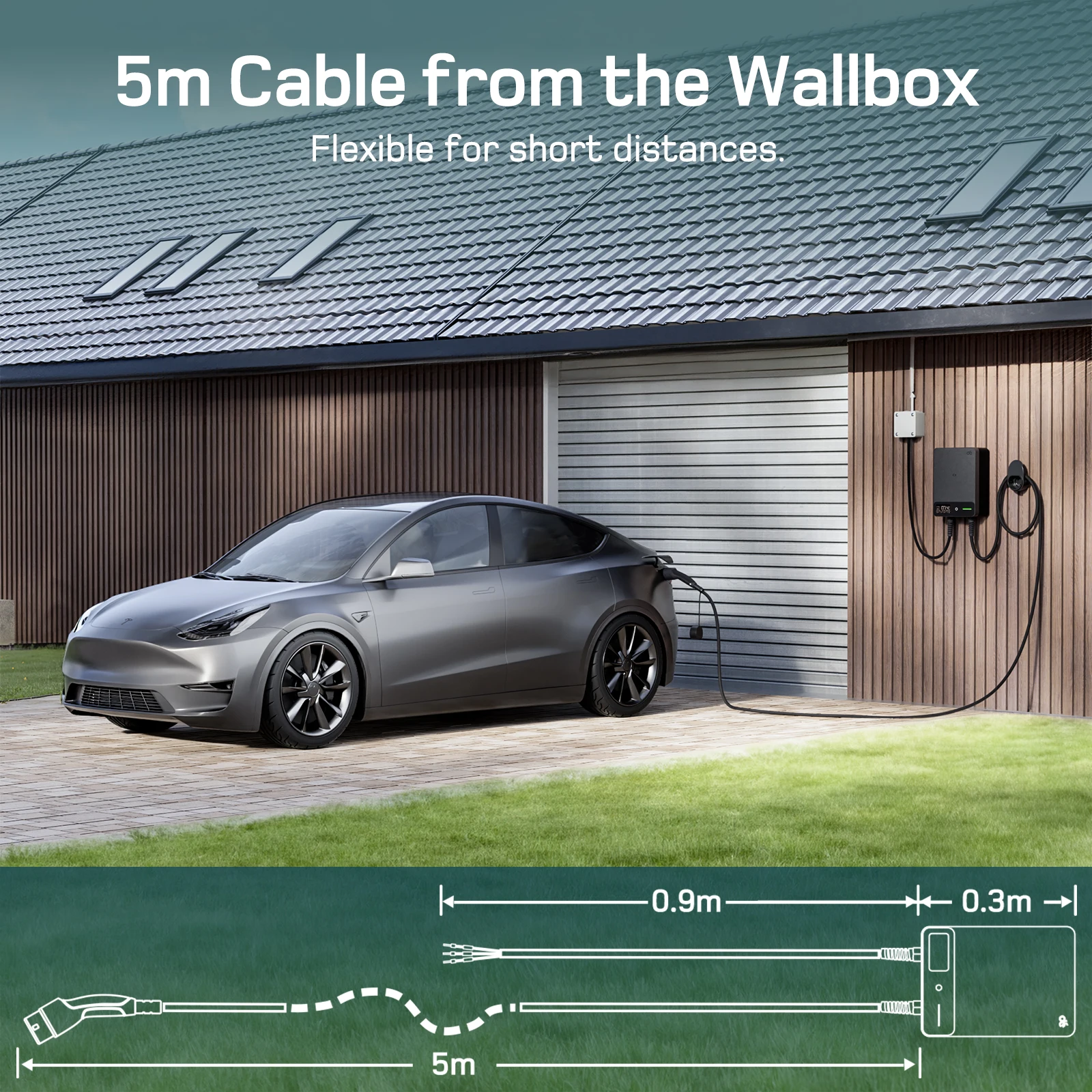 dé Wallbox 7kW cargador coche electrico tipo 2 32A monofásica cargador EV con medidor de electricidad, Cable de carga de 7,5 m