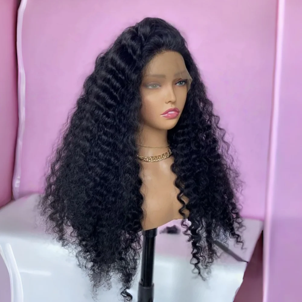 

Черные кудрявые парики без клея, 26 дюймов, 180% плотность, 13*4*1, с кружевной передней частью, для женщин, с детским волосом, из синтетического волокна, для повседневной носки