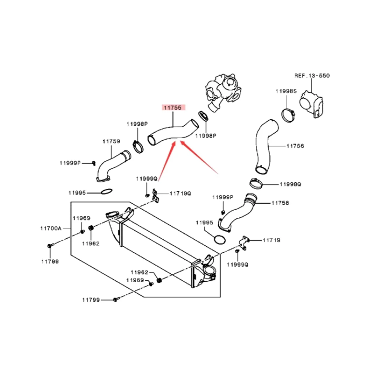 

Необычный автомобильный впускной воздушный шланг внутреннего охладителя для Mitsubishi Pajero Sport Triton 2,4L 4N15, труба интеркулера 1505A769