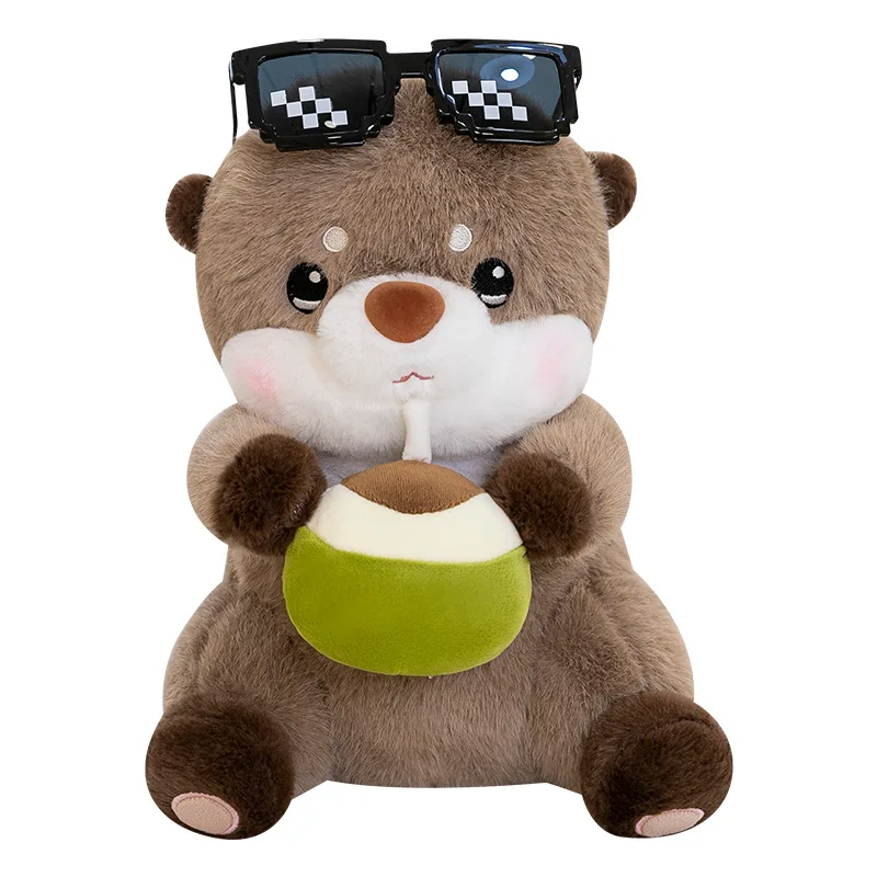 Kawaii Capybara Drinking Coconut Juice Stuffed Doll Plush Toy Cute Girl Birthday Xmas Gift for Kids Soft Cuddly Baby Present