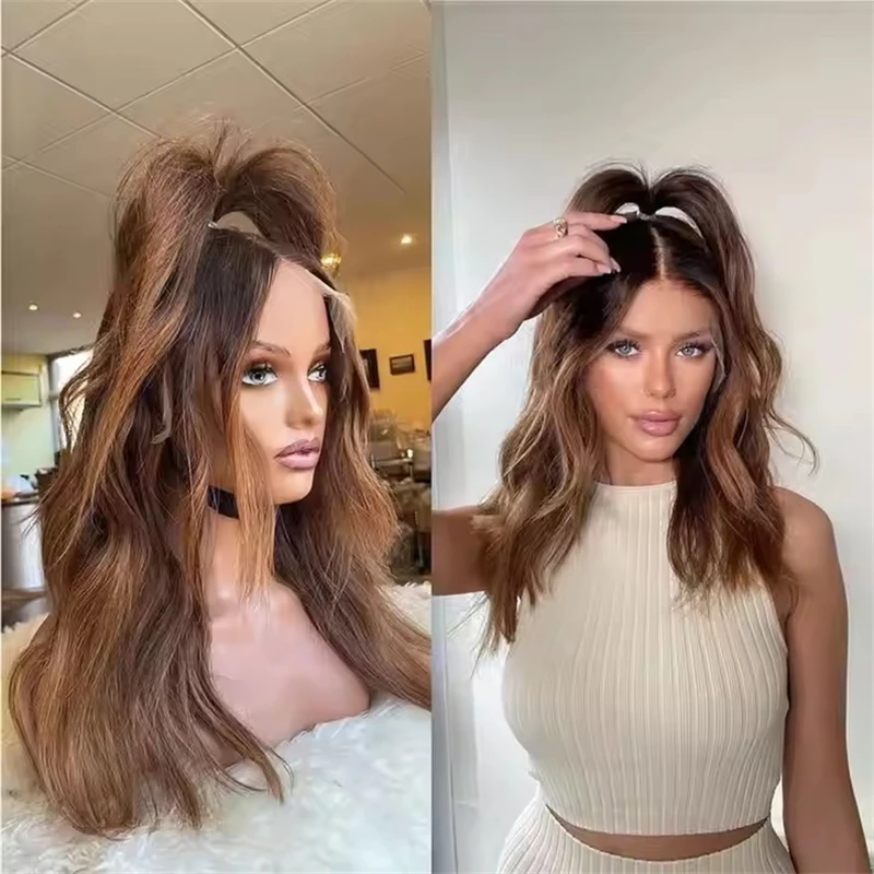 

Ombre Honey Brown Highlight Lace Front Synthetic Premium Fibre Heat Resistant Wig Loose Curl Wig Curls Ultra Glam Natural Wig