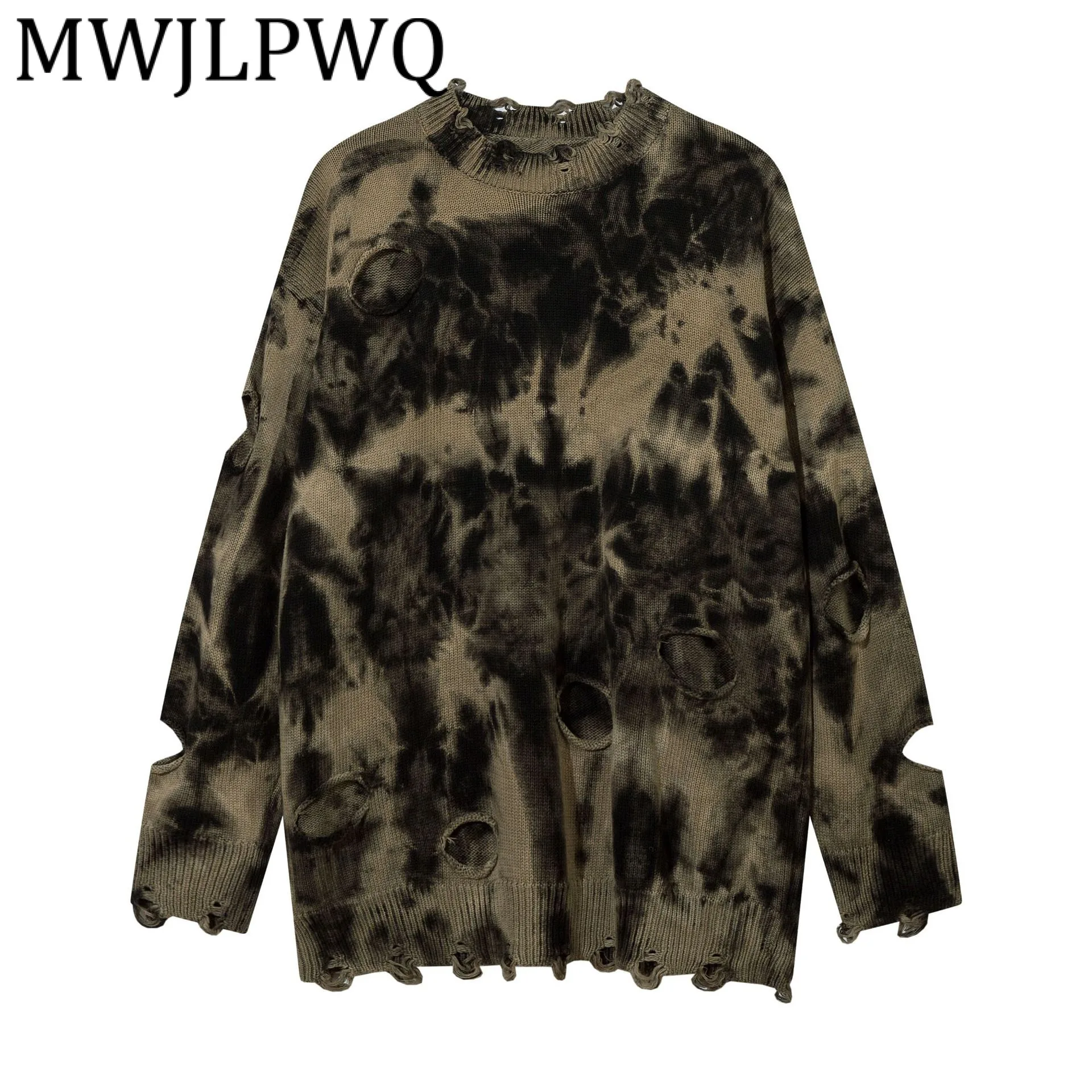 

MWJLPWQ High Street, свитер с принтом тай-дай в американском стиле, мужской потертый вязаный свитер, новые повседневные топы для пар, модные осенне-зимние 21321