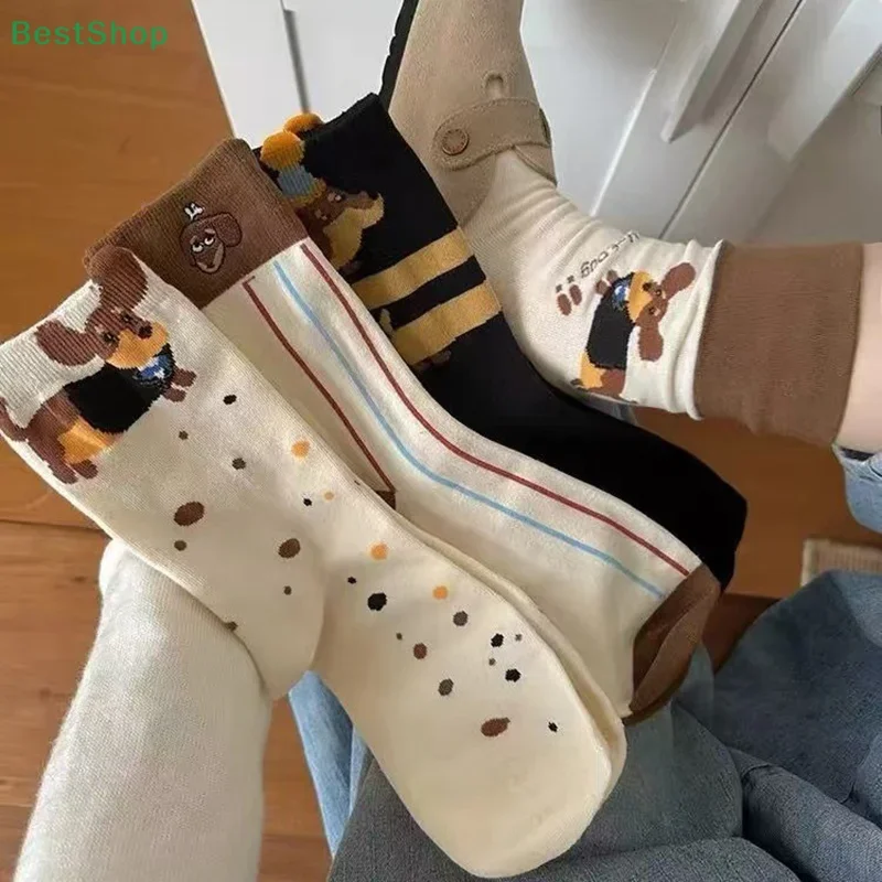 

〔Victoria〕Sausage Dog Pattern Cartoon Print Socks Autumn Winter Warm Sock Cute Couple Sock