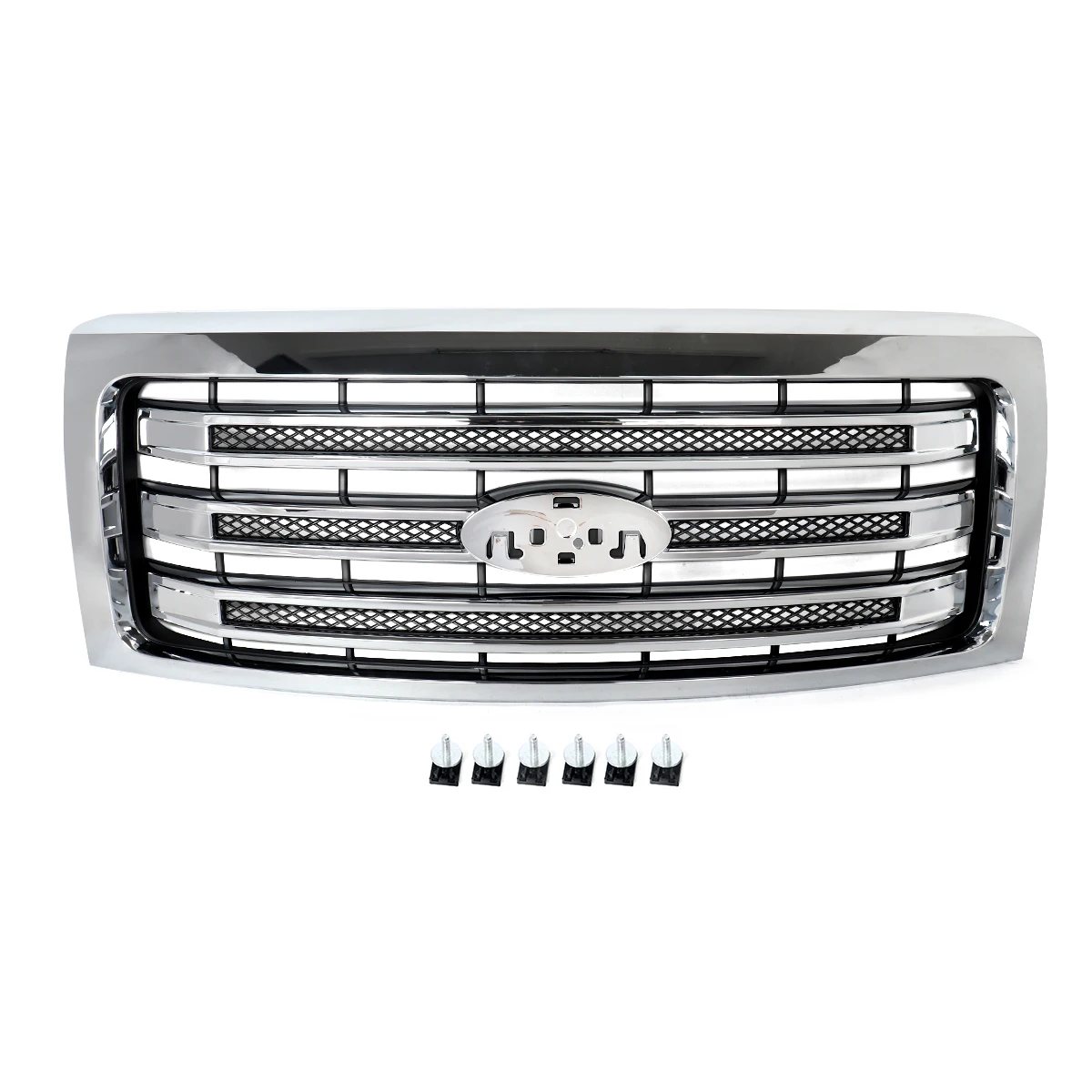 Magickit Chrome Modified Grill Replace For Ford F150 2009-2014 3-Bar Factory Style Front Bumper Upper Grille Radiator Grid Grill