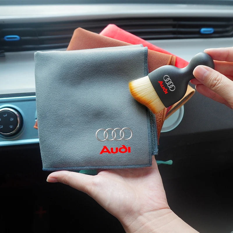 Handy Car Dust Removal Tool Cleaning Soft Brush With Double-Faced Plush Towels for Audi A1 A3 A4 A5 A7 A8 Q3 Q5 Q7 S3 S4 S5