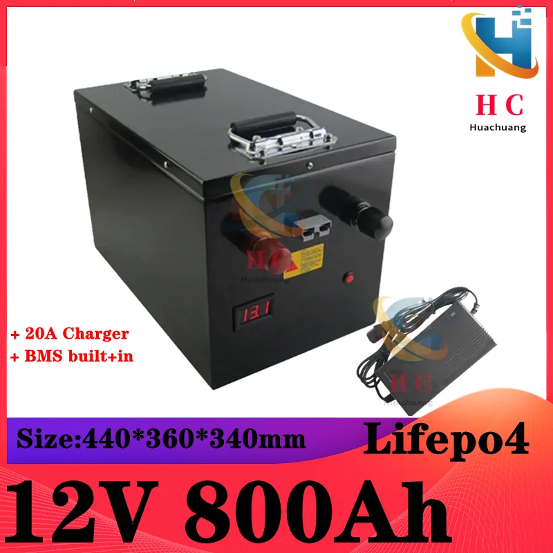 

12V 800Ah lifepo4 Solar battery with lithium BMS for 12v RV motor home solar system Steamer Machine +20A charger