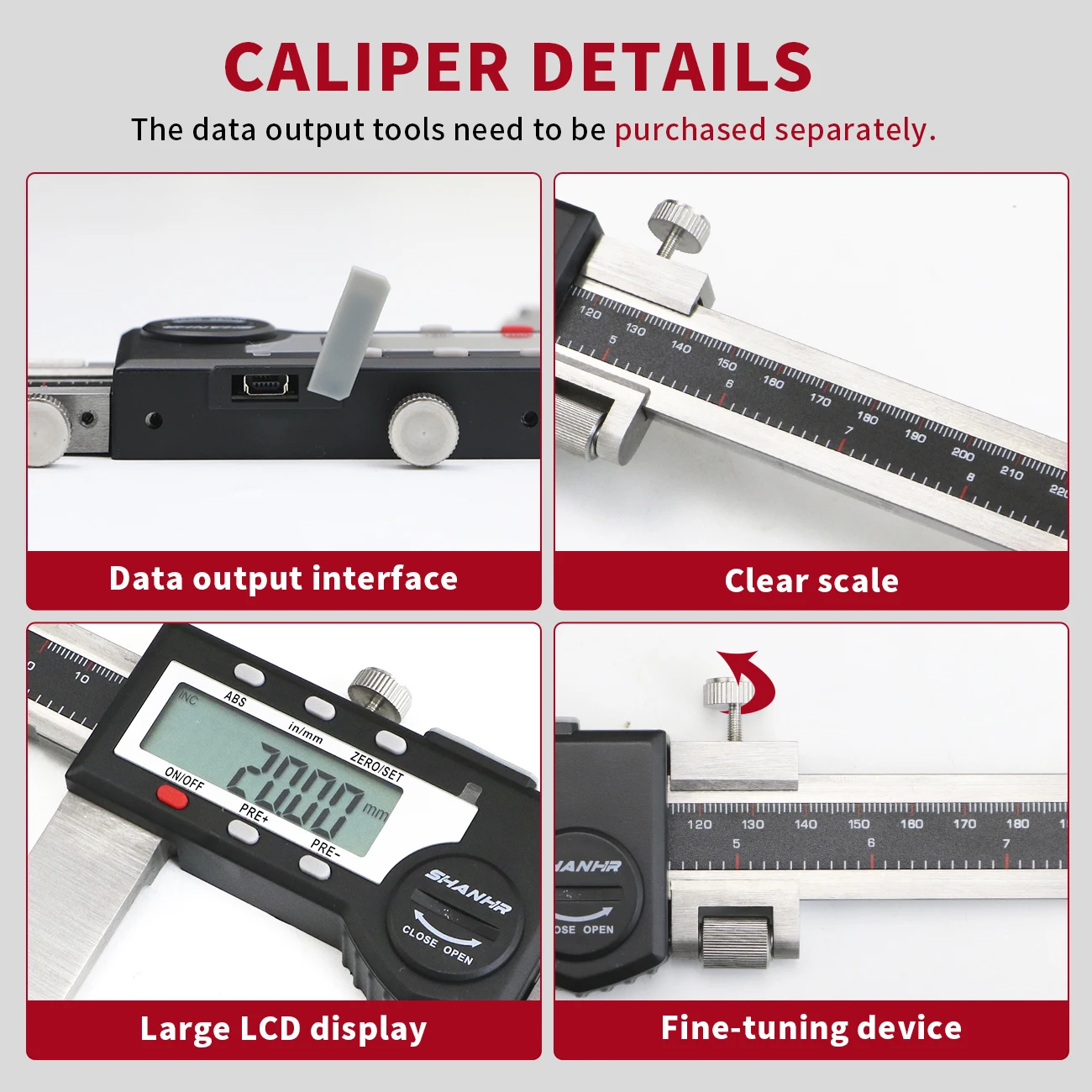 SHANHR 500/600 mm Digital Vernier Caliper Gauge Electronic Caliper LCD Micrometer Caliper Stainless Steel Measuring Tool