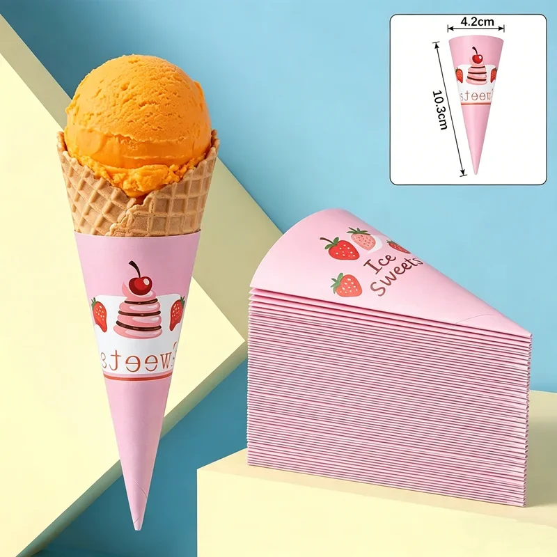 1000pcs Ice Cream Cone Sleeves, Disposable Party DIY Paper Waffle  Cone Holders, Oil-Proof Ice Cream Packaging Storage view 2