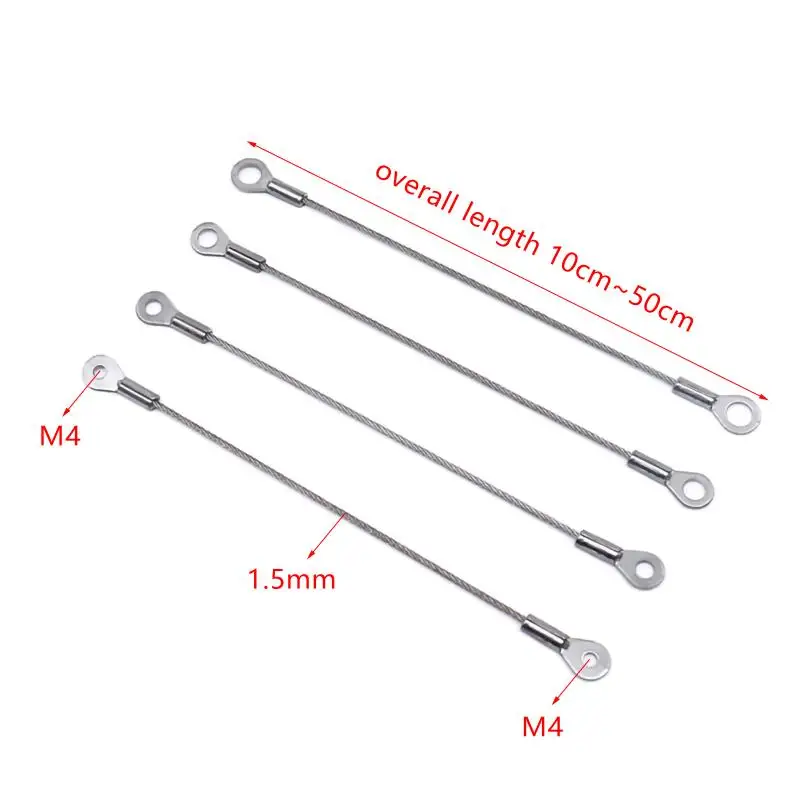 5Pcs Stainless Steel Wire Rope Cable M4 Hole End Abrasion Proof Safety Ropes for Garage Tool Hanging Fastening Jobs