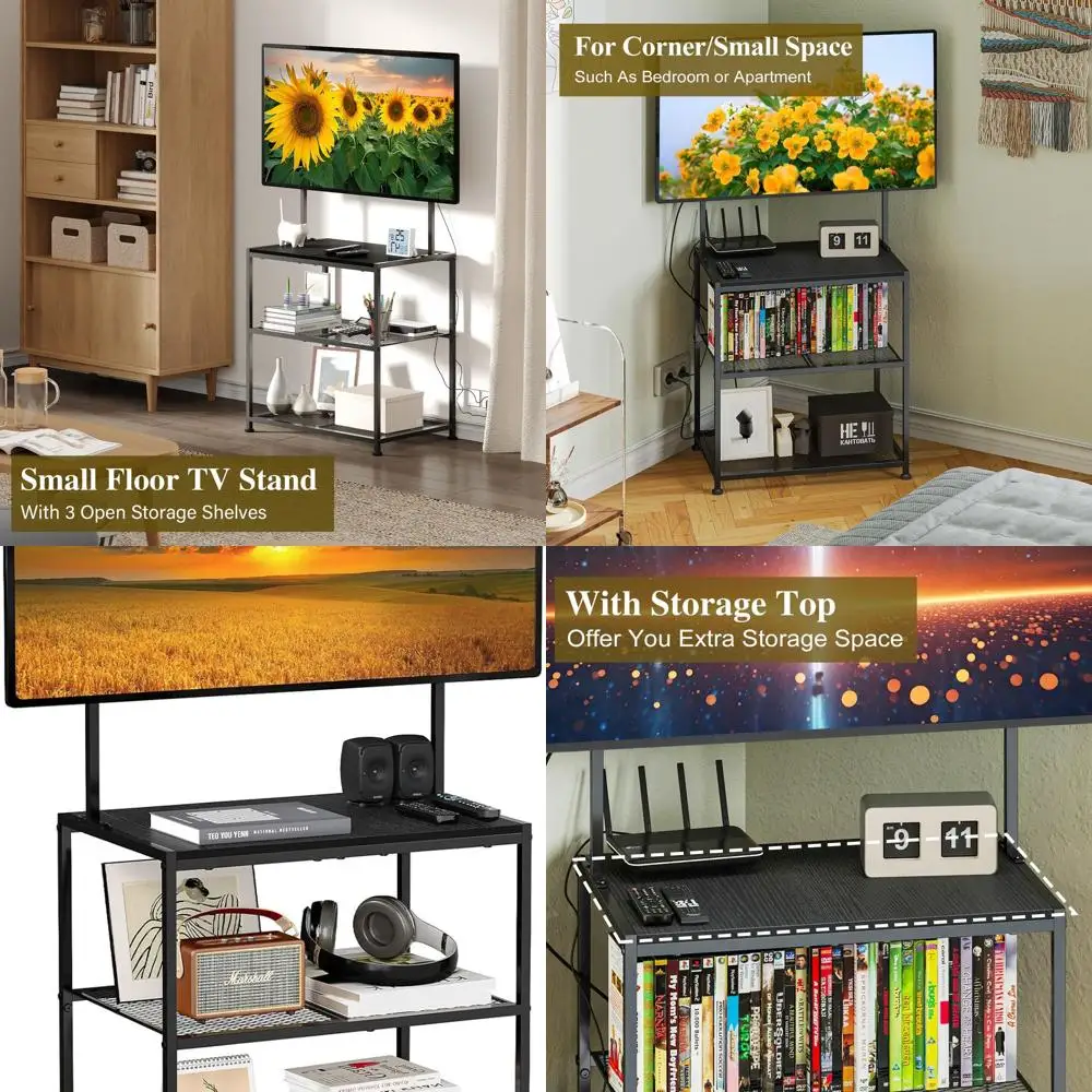 

Compact 23-50 Inch Corner TV Stand with Storage Shelves for Living Room and Bedroom, Space-Saving Floor Television Stand with Mo