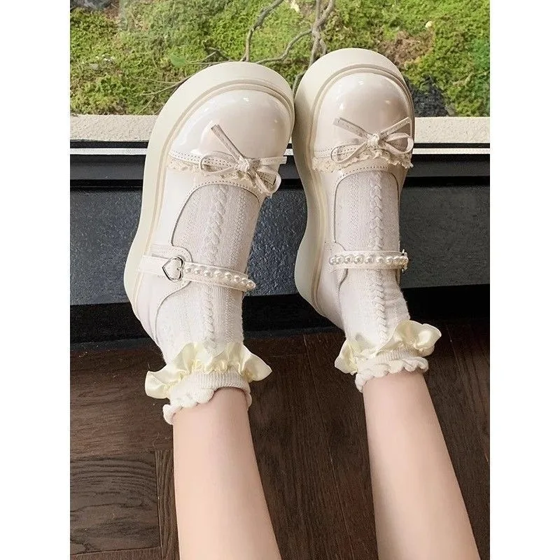 أحذية جلدية منصة 2025 لربيع وصيف جديد لؤلؤة ماري أحذية فردية ماري جين