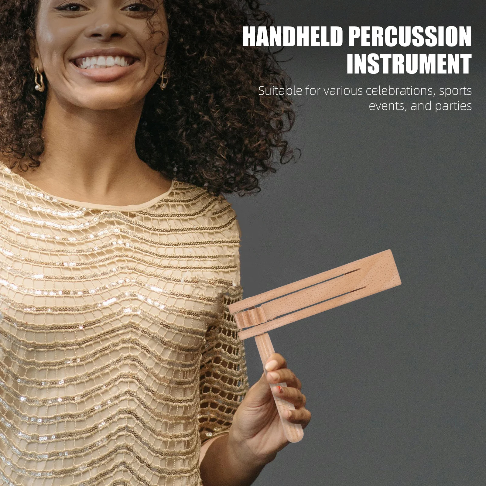 

Handheld Ratchet Musical Instrument Wooden Noise Maker For Party Sports Events Adults Percussion Portable